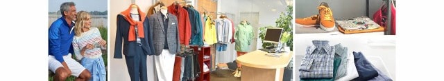 Drei Grafiken mit diversen Kleidungsstücken in Bezug auf den Showroom