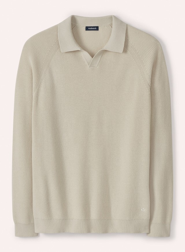 Abbildung Gerippter Polopullover in der Farbe Sand
