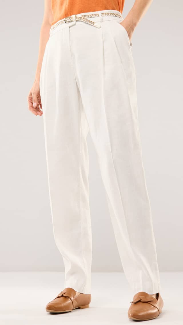 Abbildung Bundfaltenhose aus Leinenmix in Offwhite
