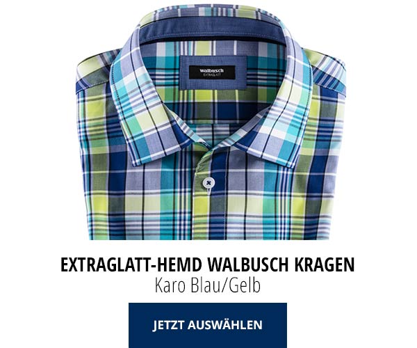 Extraglatt Hemd Walbusch-Kragen Karo Blau/Gelb | Walbusch