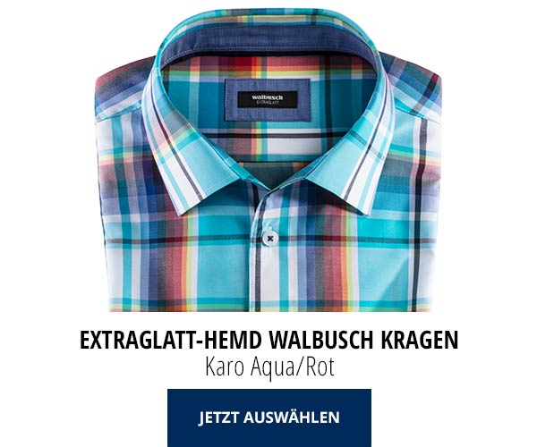 Extraglatt-Hemd Walbusch-Kragen Karo Aqua/Rot | Walbusch