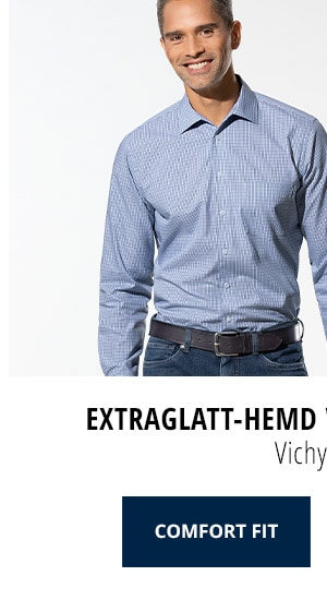 Extraglatt-Hemd Walbusch-Kragen Comfort Fit - Vichy Blau | Walbusch