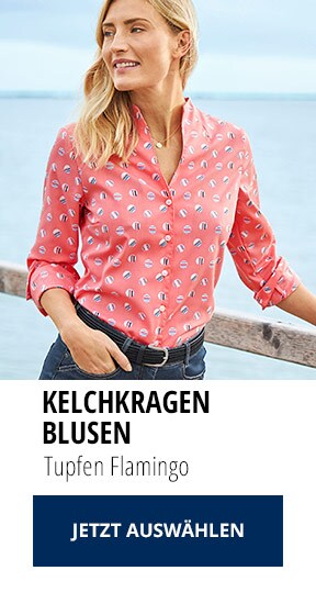 Extraglatt-Bluse Kelchkragen - Tupfen Flamingo | Walbusch