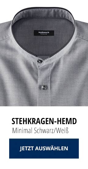 Stehkragen-Hemd Minimal Schwarz/Weiß | Walbusch
