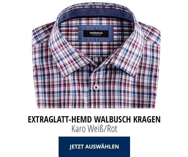 Extraglatt-Hemd Walbusch-Kragen Karo Weiß/Rot | Walbusch