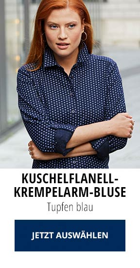 Kuschelflanell Krempelarm-Bluse - Tupfen blau | Walbusch