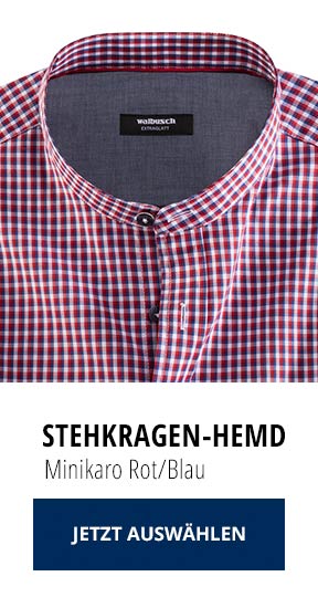 Stehkragen-Hemd Minikaro Rot/Blau | Walbusch