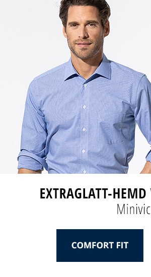 Extraglatt-Hemd Walbusch-Kragen Comfort Fit - Minivichy Blau | Walbusch