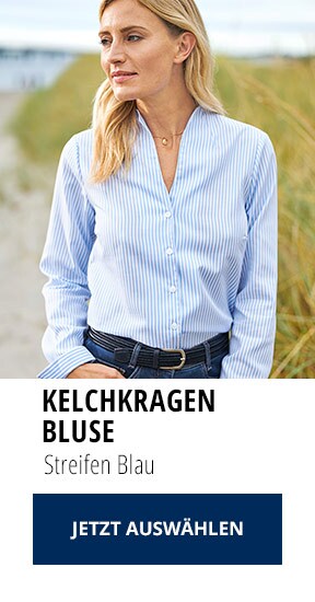 Extraglatt-Bluse Kelchkragen - Streifen Blau | Walbusch