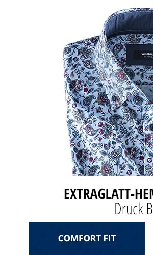 Extraglatt-Hemd Herbstlaub - Druck Blau/Rot, Comfort Fit | Walbusch