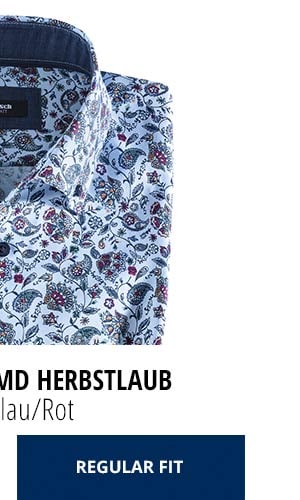 Extraglatt-Hemd Herbstlaub - Druck Blau/Rot, Regular Fit | Walbusch