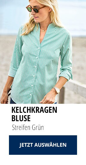 Extraglatt-Bluse Kelchkragen - Streifen Grün | Walbusch