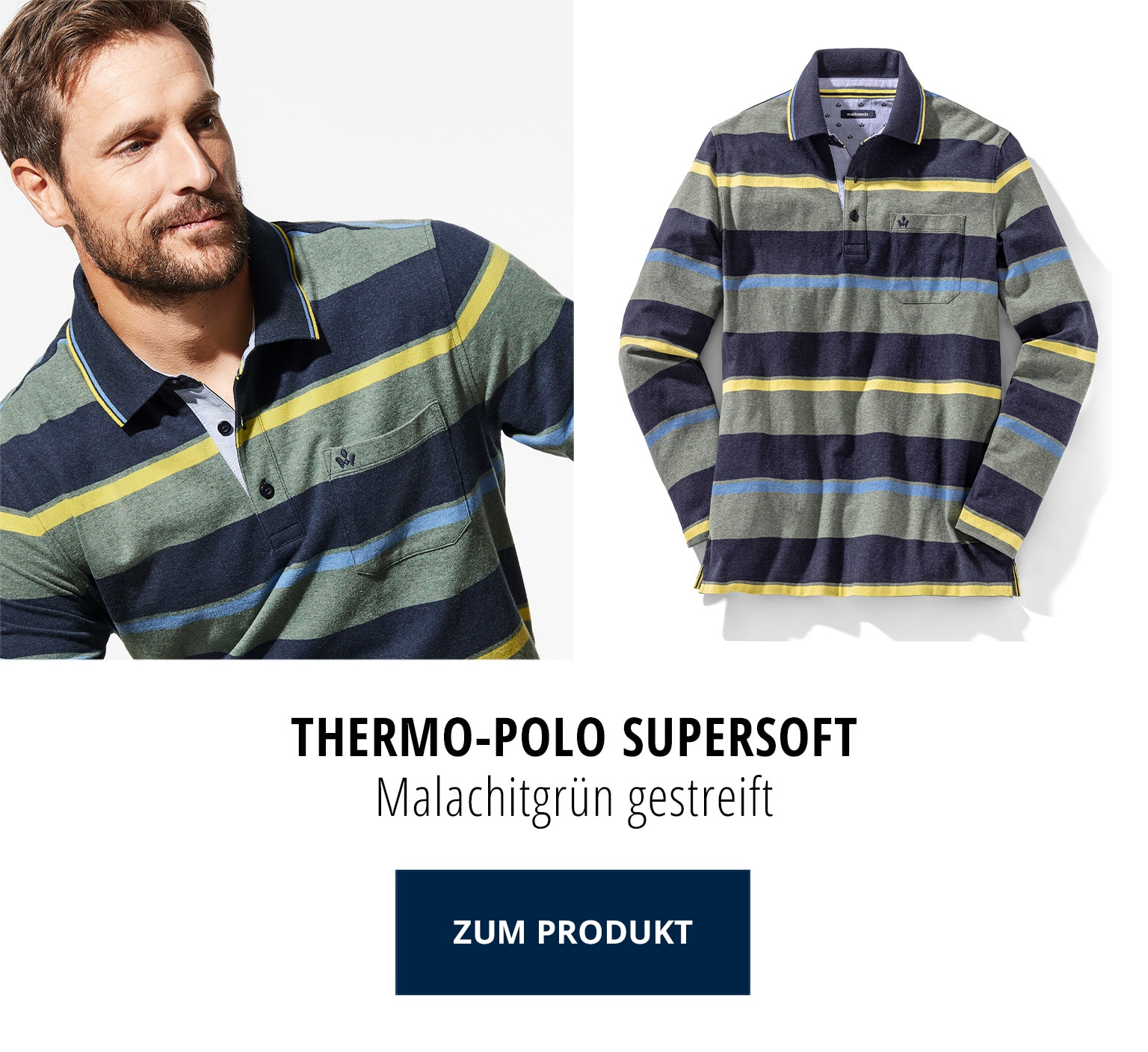 Thermo-Polo Supersoft - Malachitgrün gestreift | Walbusch