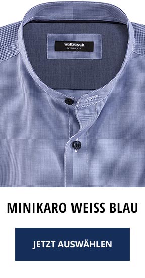 Extraglatt Hemd mit Stehkragen, Minikaro Weiß Blau | Walbusch