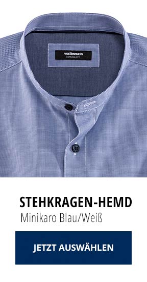 Stehkragen-Hemd Minikaro Blau/Weiß | Walbusch