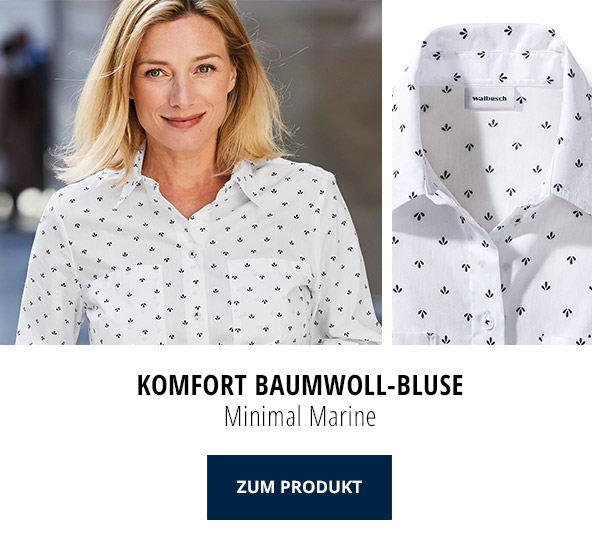 Komfort Baumwoll-Bluse Minimal Marine | Walbusch