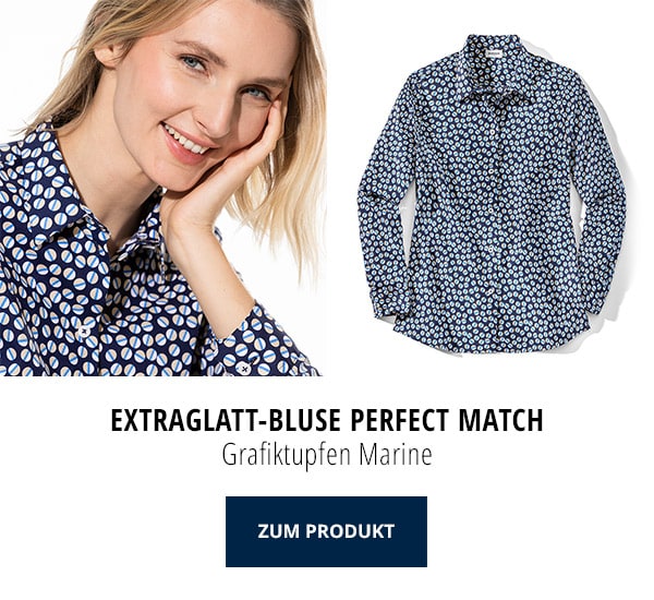 Extraglatt-Bluse Perfect Match Grafiktupfen Marine | Walbusch