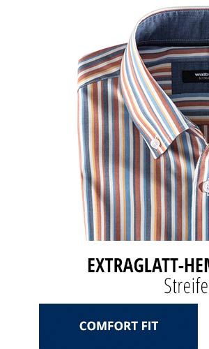 Extraglatt-Hemd Herbstlaub - Streifen Blau, Comfort Fit | Walbusch