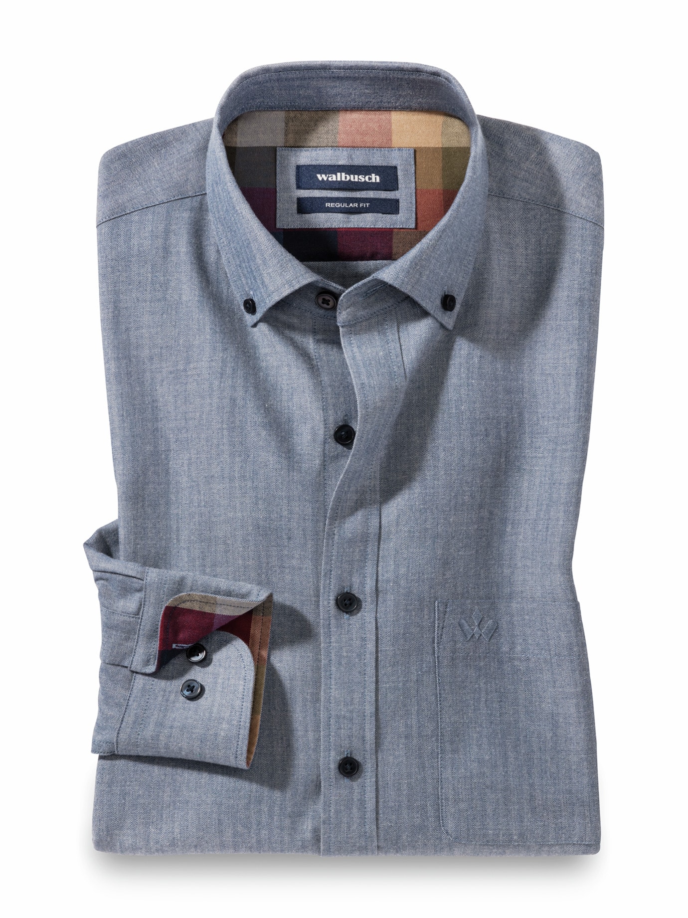 Flanell-Hemd Cashmere-Blend Uni Jeansblau