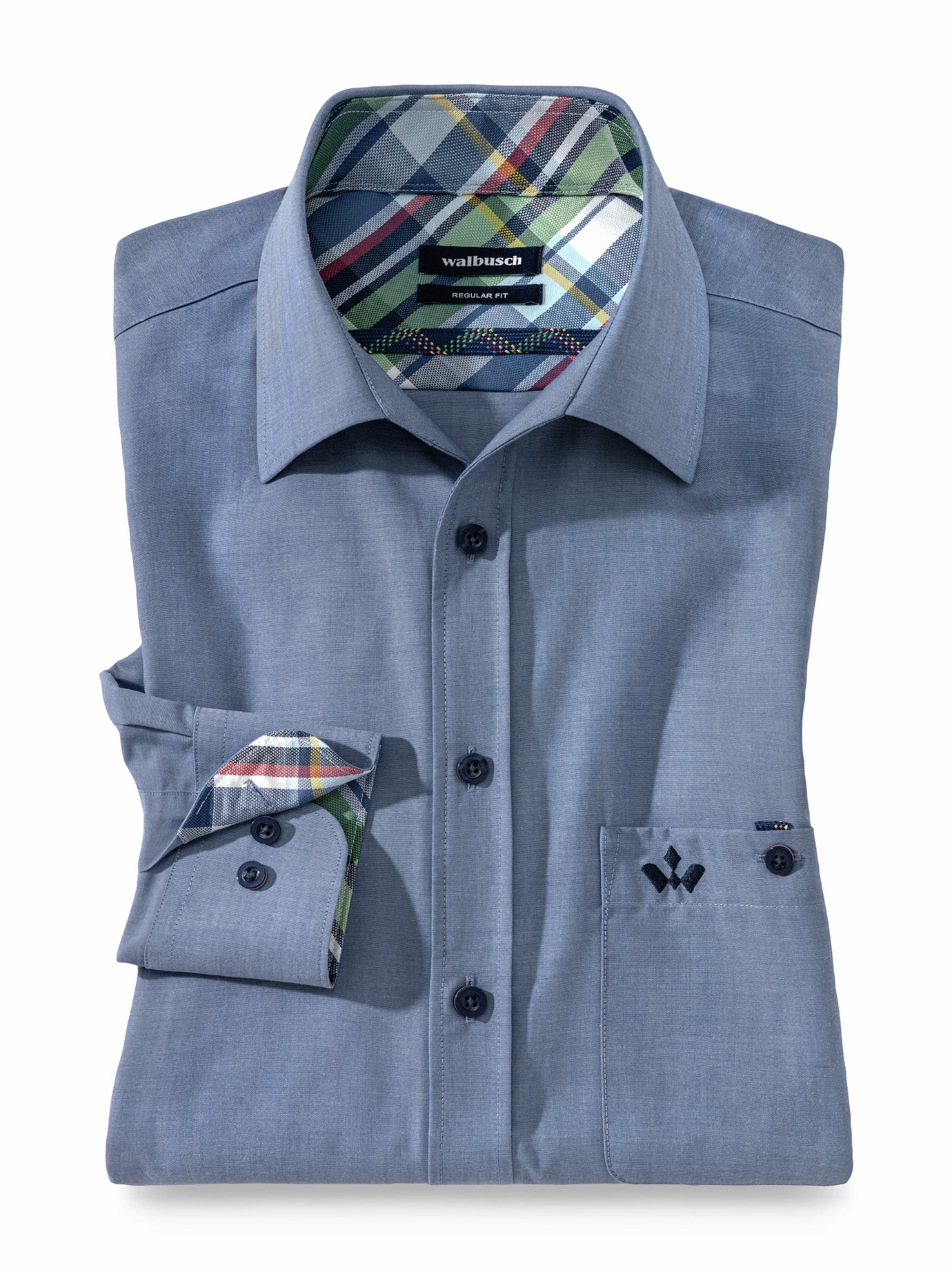 Extraglatt-Hemd Maritim Chambray Blau