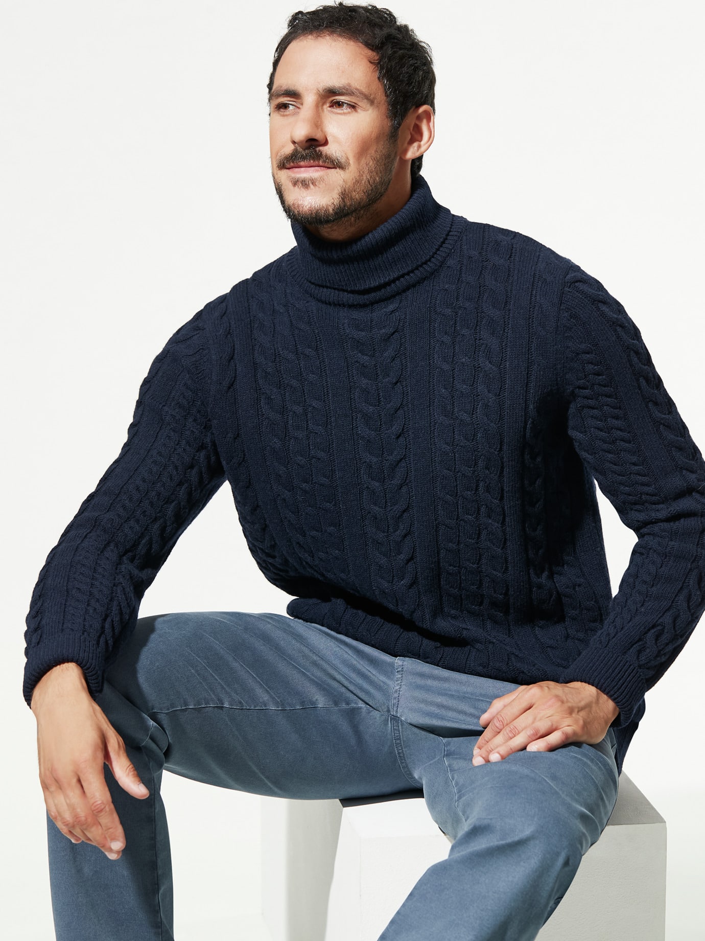 Cashmino Pullover Walbusch Rollkragenpullover Aran-Zopfpullover