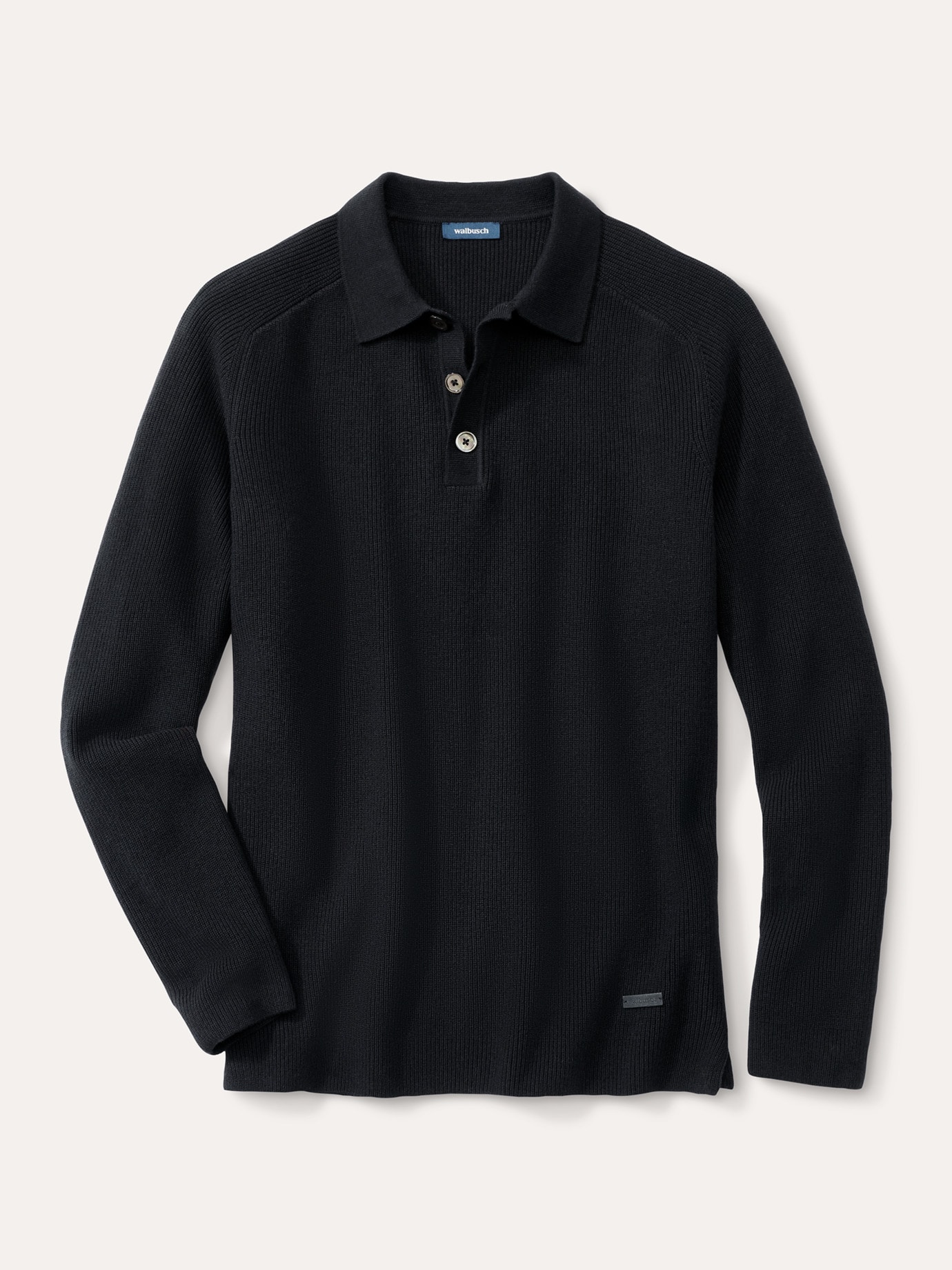 Patentstrick-Polopullover Schwarz