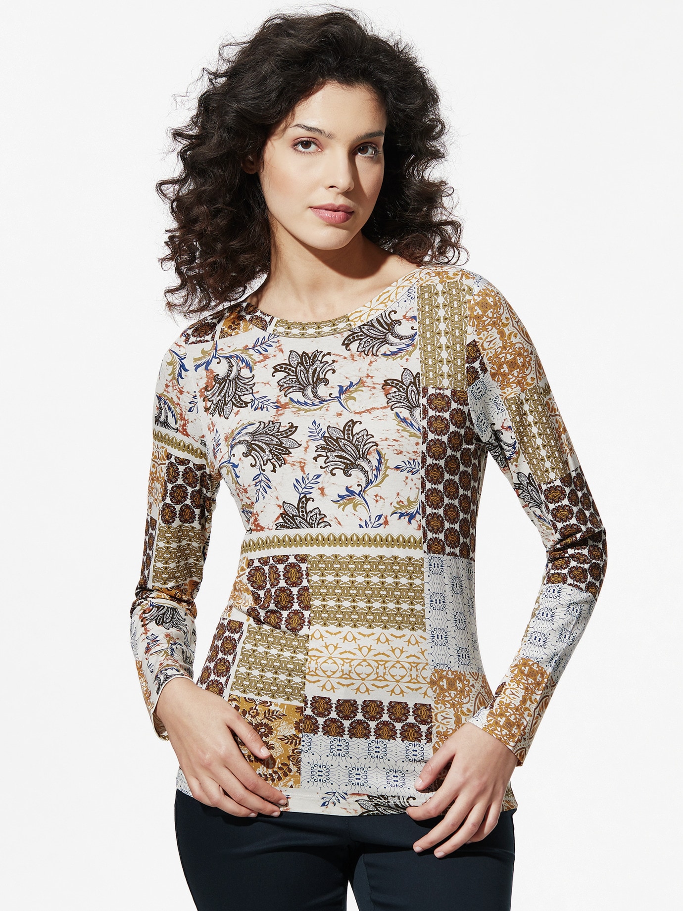 Viskoseshirt Kachelprint Multicolor Caramel