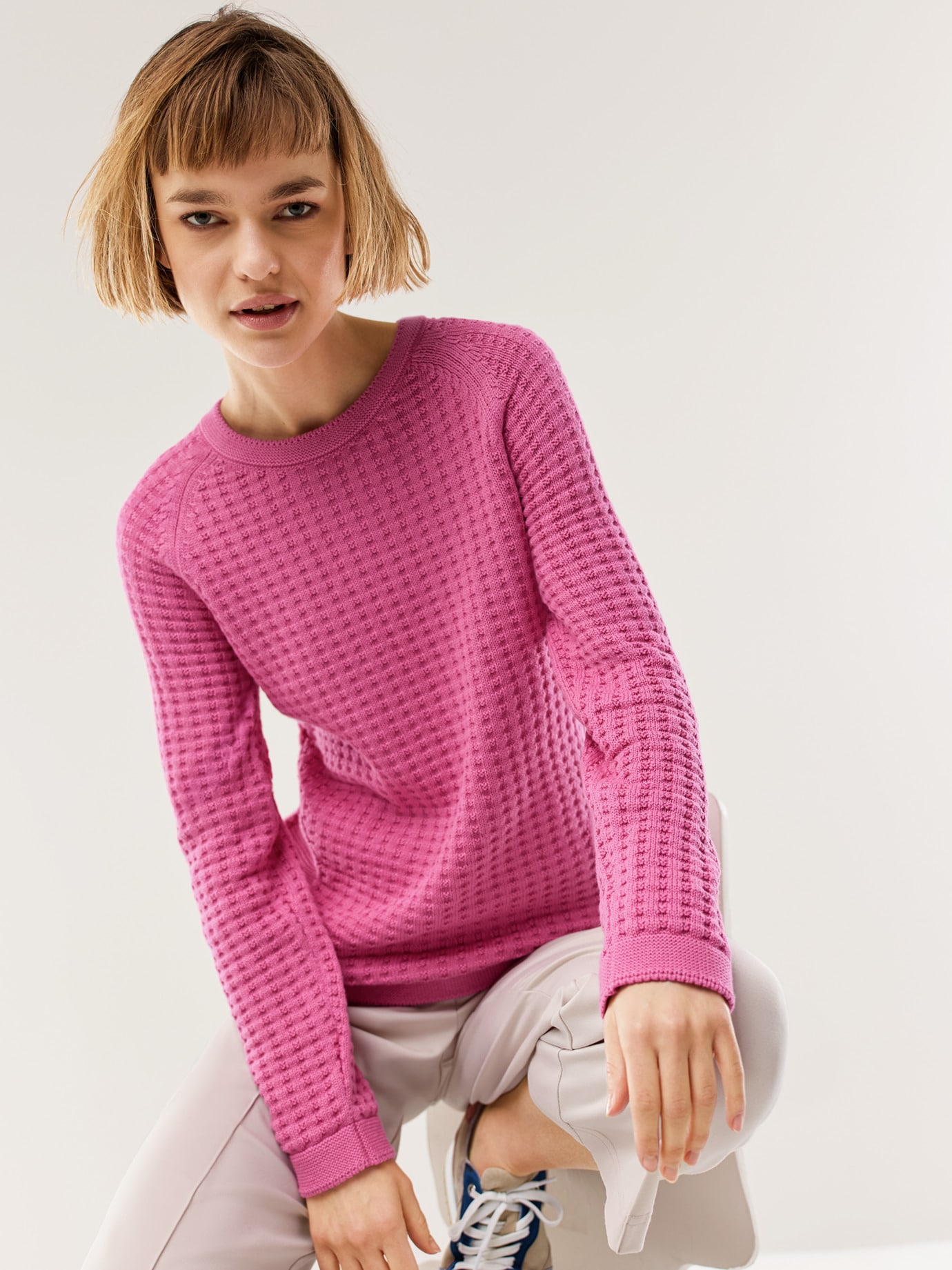 Baumwoll Pullover Waffelstruktur Softpink