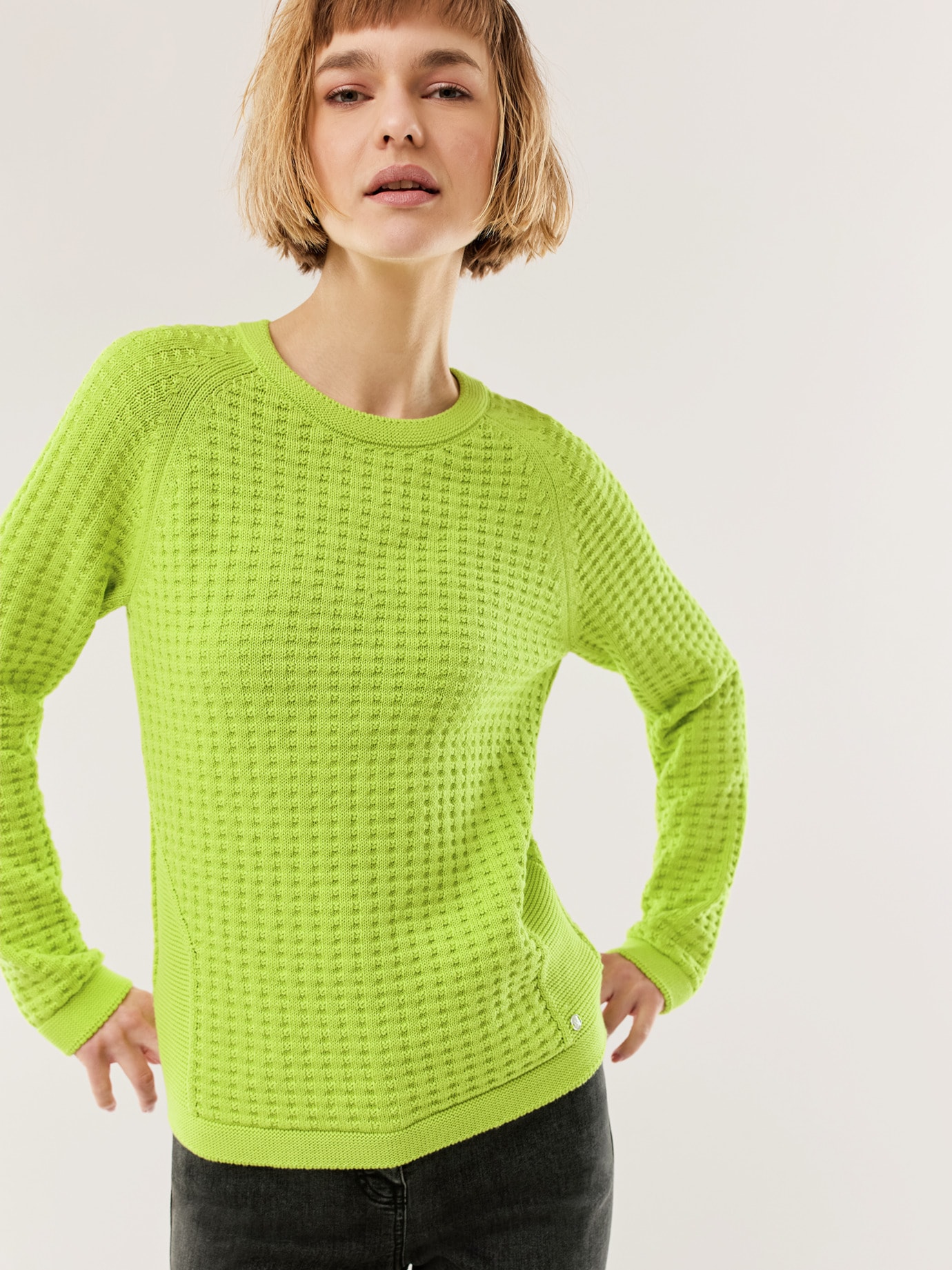 Baumwoll Pullover Waffelstruktur Apfelgrün