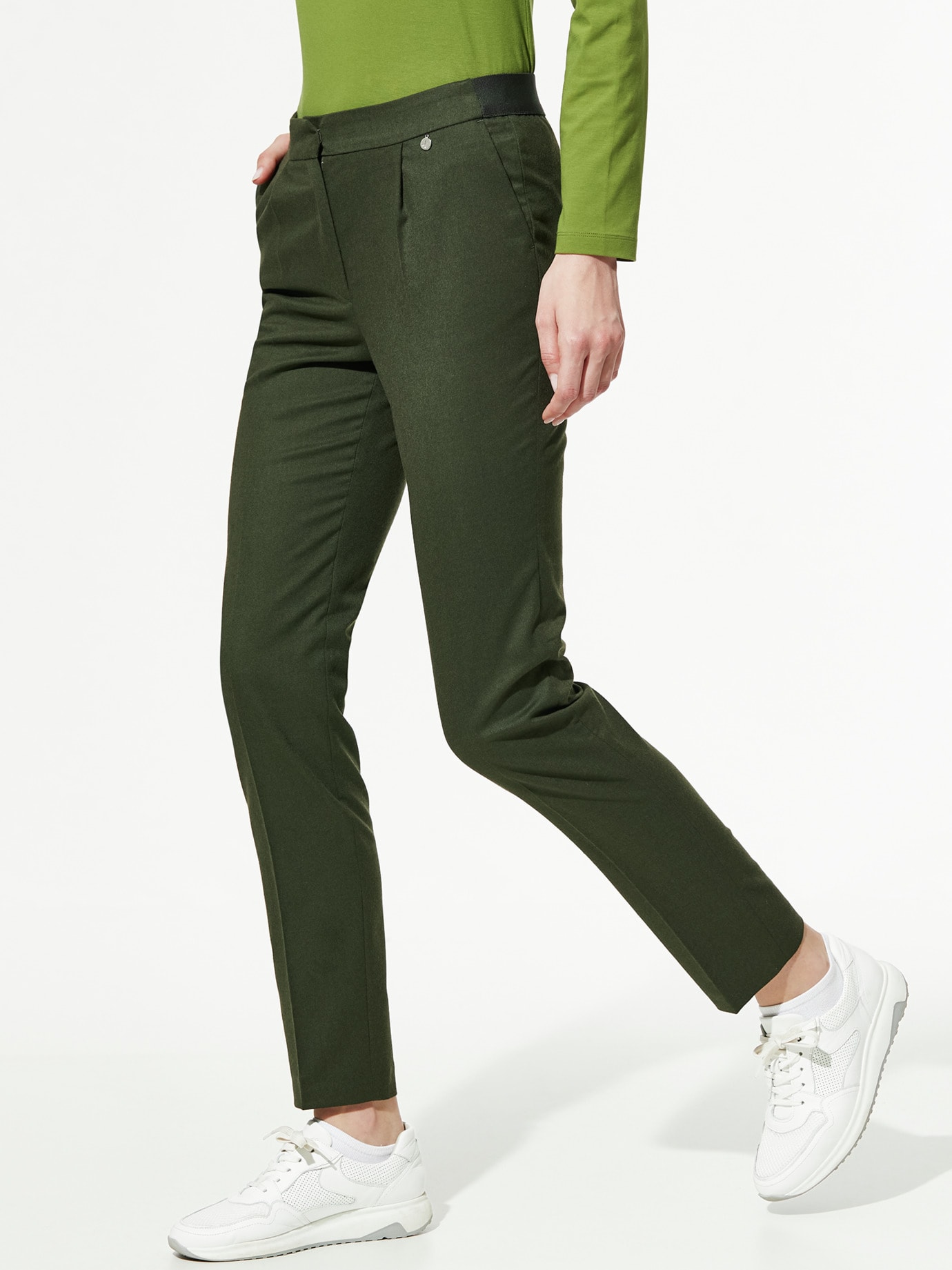 Flanell-Bundfaltenhose Khaki