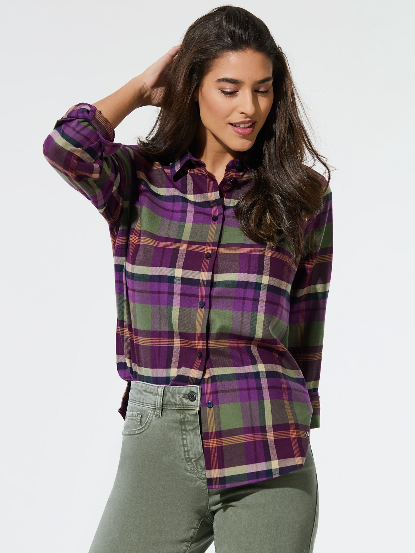 Aktiv-Flanell-Hemdbluse Karo Blueberry