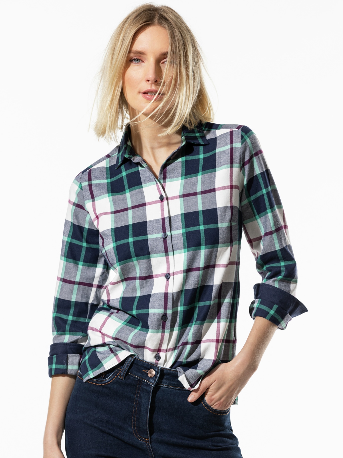 Polar-Flanellbluse Karo Marine