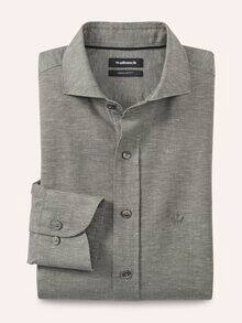 Leinen-Mix Hemd mit Haifischkragen Schilf