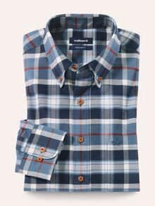 Hemd aus angerautem Baumwoll-Twill Karo Marine