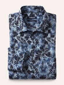 Extraglatt-Hemd Tropical Druck Blau