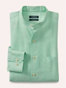 Stehkragen-Leinenhemd Pistazie