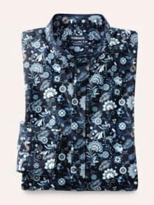 Extraglatt-Stehkragen-Hemd Druck Marine