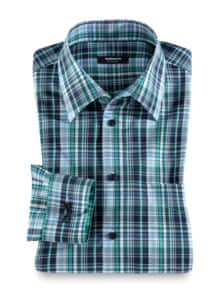 Extraglatt-Hemd Walbusch-Kragen Karo Lagune/Blau