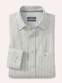 Pures Leinen Hemd Streifen Oliv