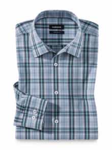 Extraglatt-Hemd Walbusch-Kragen Karo Blau