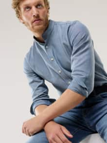 Flanell Stehkragen-Hemd Blau