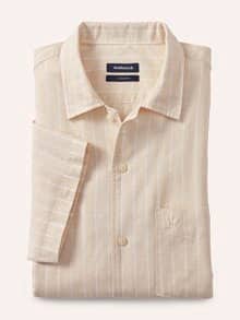 Leinen-Mix Revers-Kragen-Hemd Streifen Natur