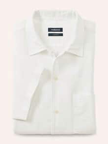 Leinen-Mix Revers-Kragen-Hemd Weiß