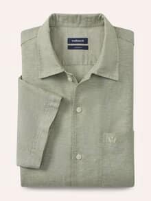 Leinen-Mix Revers-Kragen-Hemd Oliv