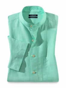 Stehkragen-Leinenhemd Mint
