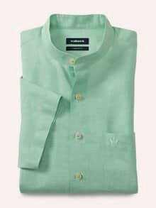 Stehkragen-Leinenhemd Pistazie