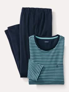 Jersey Flanell Pyjama Streifen Marine
