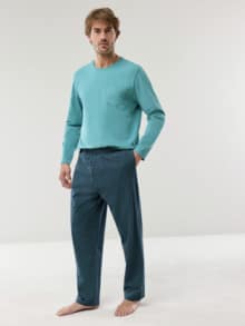 Jersey Flanell Pyjama Streifen Petrol