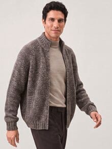 Grobstrick-Jacke aus Merinowolle Dunkelbraun