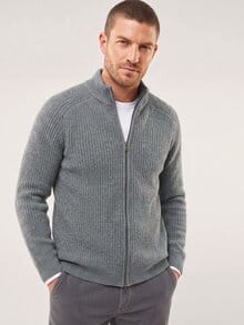 Grobstrick-Jacke mit Cashmere Grau Melange